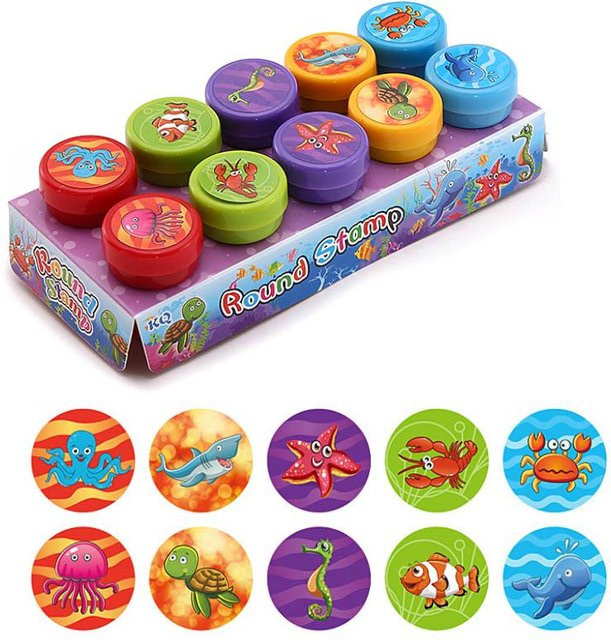 10er Set DIY Cartoon Stempel für Kinder zur Dekoration und Gestaltung von Sammelalben in Mehrfarbig - Bild 1