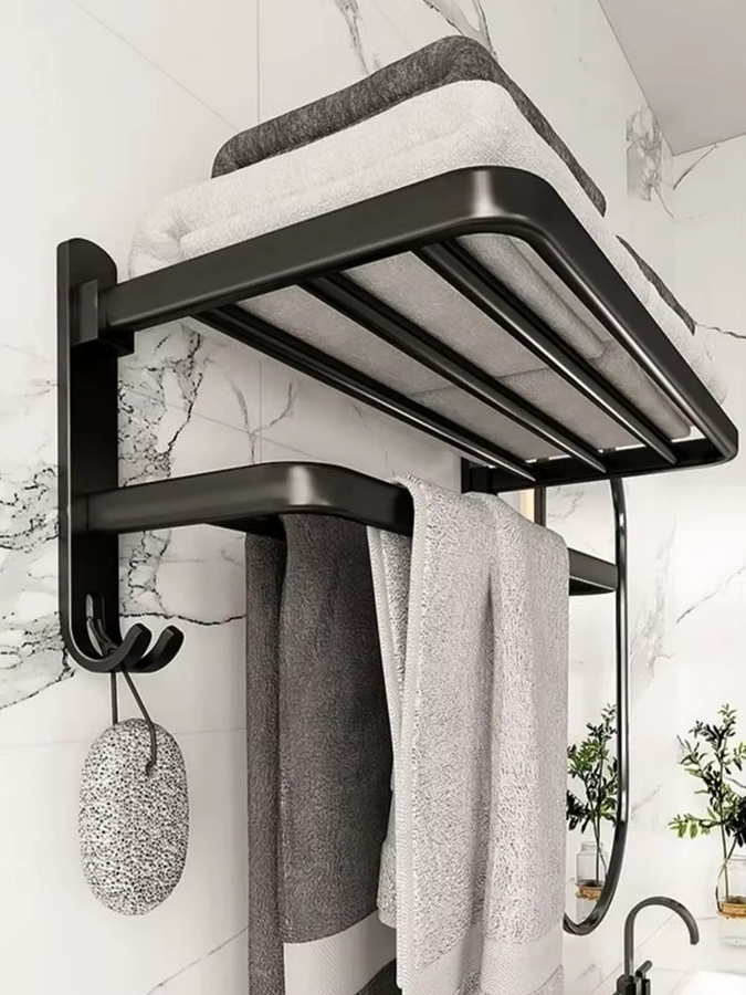 YUNJIEYA Handtuchhalter aus Aluminium in Schwarz, selbstklebender Handtuchhalter ohne Bohren für das Badezimmer - Bild 6