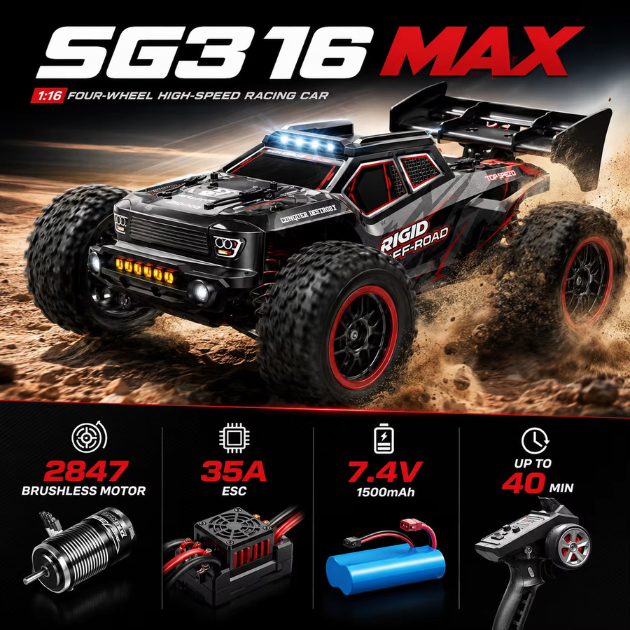 ZNLYRION RC-Wagen, 1/16 RTR Truck, 4WD Offroad-Auto, mit Helligkeits-LED, 2,4G Fernbedienung - Bild 2