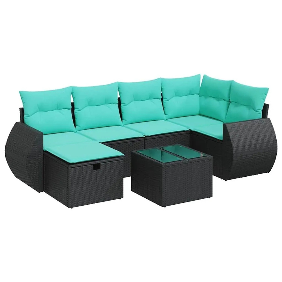 vidaXL 7-teilige Garten-Sofagarnitur aus Poly-Rattan in Schwarz mit Polsterkissen und Couchtisch - Bild 2