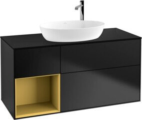 V&B Waschtischunterschrank Finion mit Wandbeleuchtung, Breite: 120 cm, Farbe: Blau lackiert mit Goldregal - Bild 1