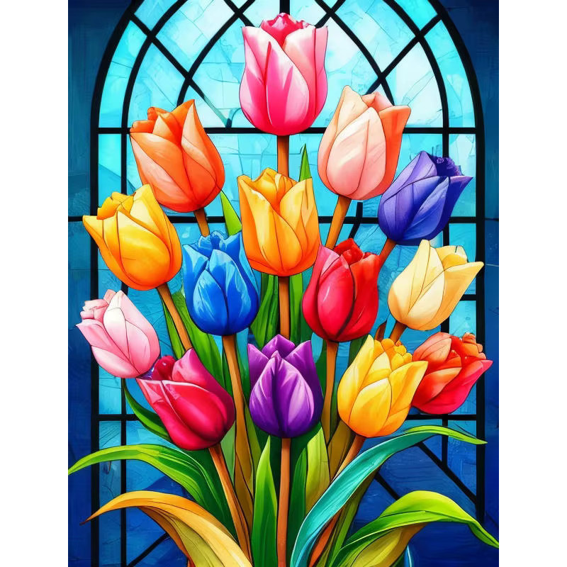 HUACAN Diamantmalerei Set mit Blumen im Buntglas-Stil, 5D-DIY-Mosaik-Kit, Multicolor, B/H: 30 x 20 cm - Bild 5