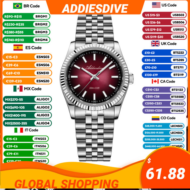 Addiesdive Armbanduhr Edelstahl, Quarz, Saphirglas, Herren - Bild 1