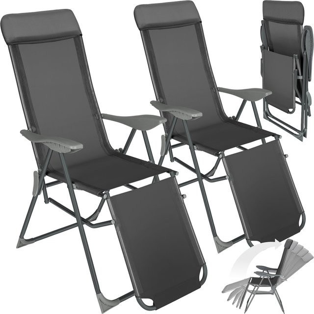 tectake 2er Set Aluminium Gartenstühle Jana klappbar in Anthrazit mit verstellbarer Rückenlehne und Kopfpolster, H x B x T: 117,5 x 59 x 146,5 cm - Bild 1