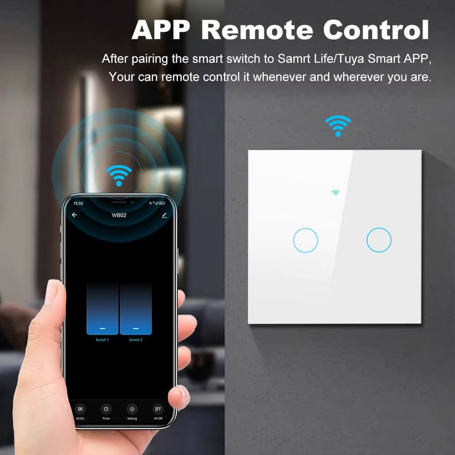 Smart Switch EU WiFi Touch-Lichtschalter mit Tuya und Smart Life, kompatibel mit Alexa und Google Assistant, Schwarz, 1/2/3/4 Gang, mit oder ohne Neutralleiter - Bild 2