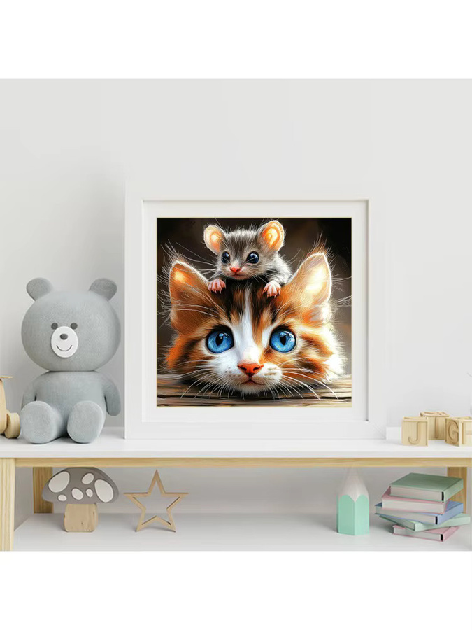 EverShine Diamant-Stickerei Tier-Mosaik Katzenbild mit Maus in Multicolour, B/H: 20 x 20 cm - Bild 3