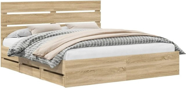 vidaXL Bettrahmen Sonoma-Eiche mit Schubladen aus Holz, Farbe Braun, B/T/H: 200 x 200 x 41,68 cm - Bild 1