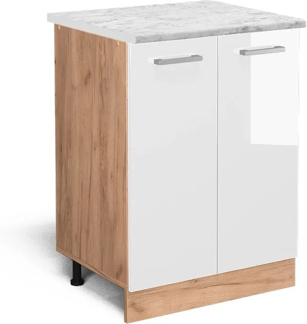 Vicco Küchenunterschrank R-Line Weiß Hochglanz und Goldkraft Eiche, B/T/H: 60 x 46 x 81,6 cm - Bild 1