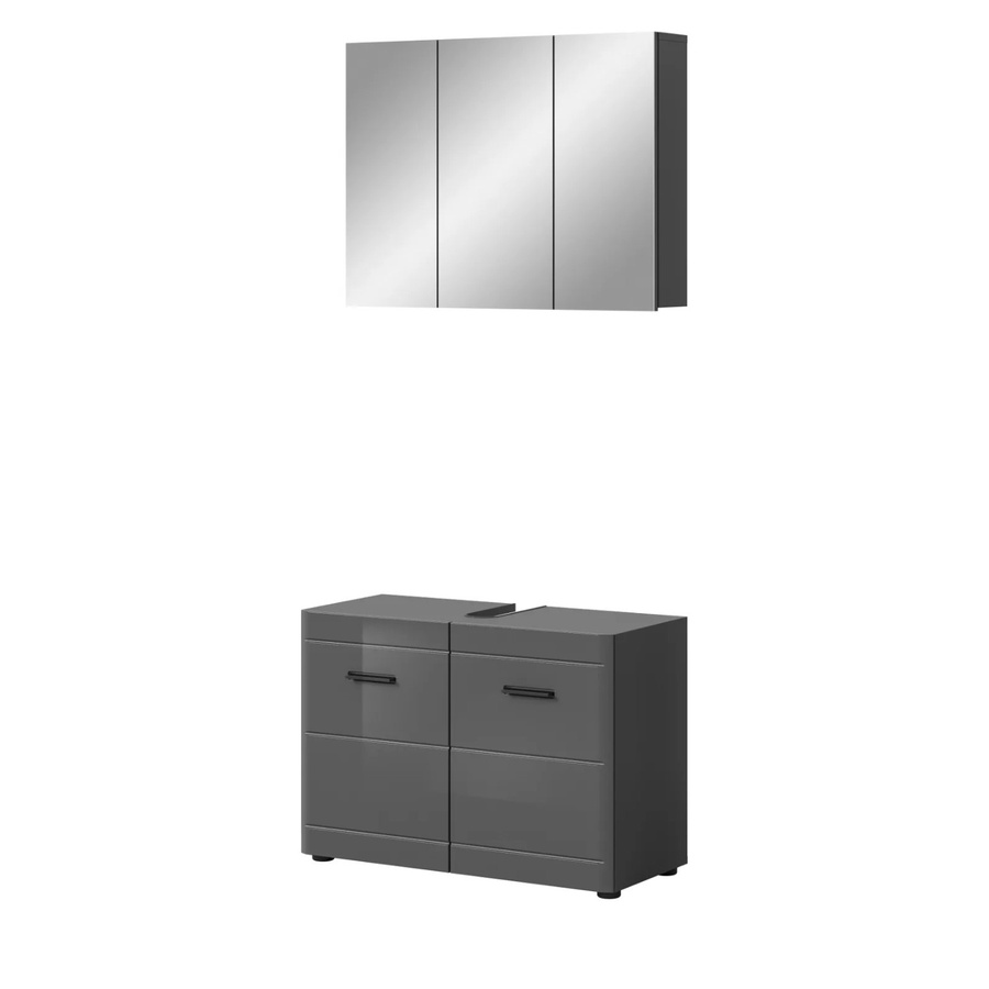 Inn.Furn Badmöbel-Set 2-teilig Grau Hochglanz mit Waschtischunterschrank und Spiegelschrank inklusive Soft-Close-Funktion, Breite: 80 cm - Bild 2