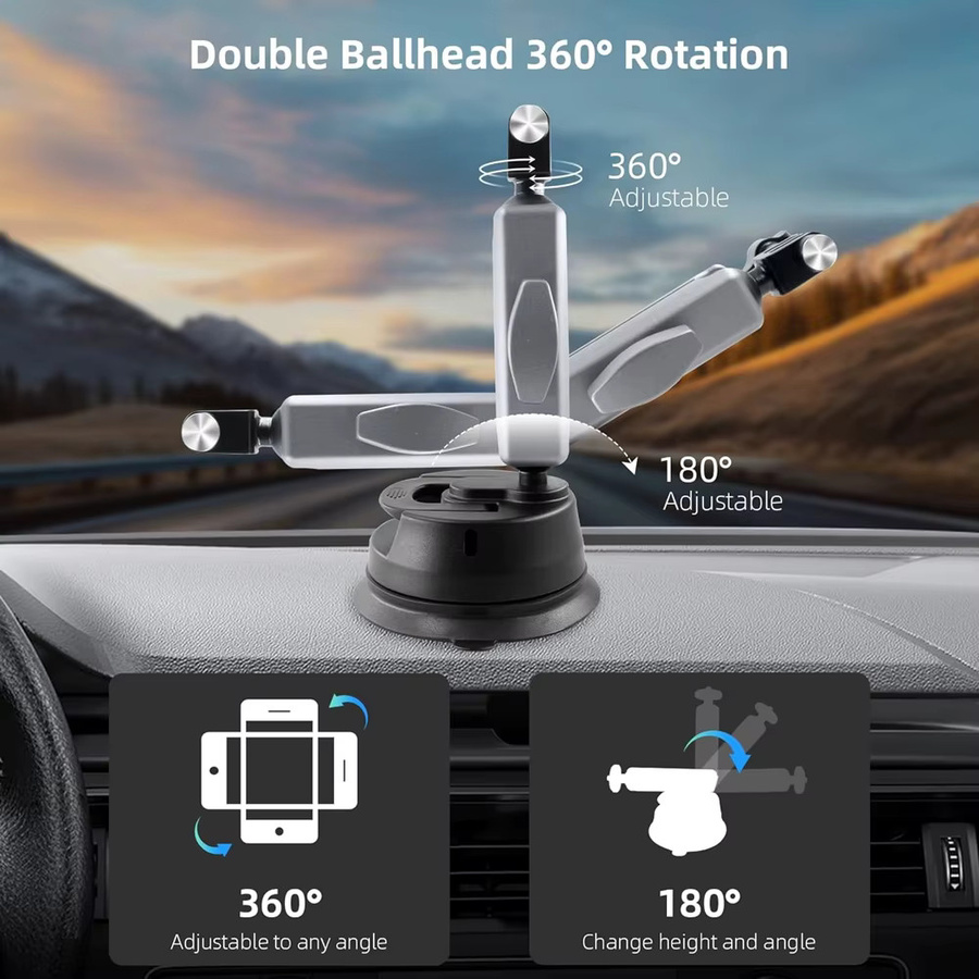EXSKOF 360 Grad Saugnapfhalterung mit Dual-Kugelkopf für Action-Kameras wie GoPro Hero, Insta360 und DJI OSMO Action, Schwarz - Bild 2