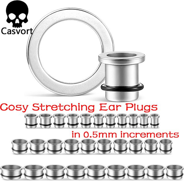 Casvort Tunnel Expander Plugs, 0,5 mm, Edelstahl, Silber, Unisex - Bild 1