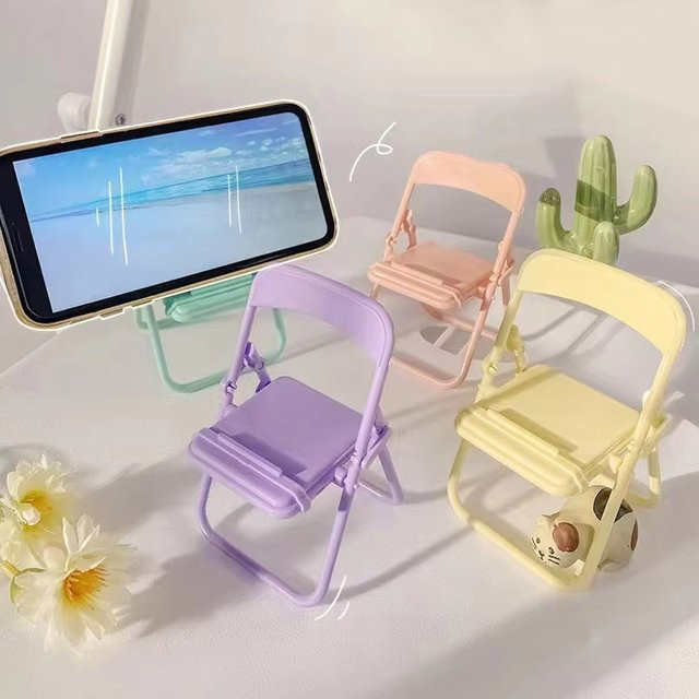 KAFNHCKA Mini Stuhl Smartphone Ständer Universal Faltbare Handy Halterung für iPhone und Huawei in Pink - Bild 1