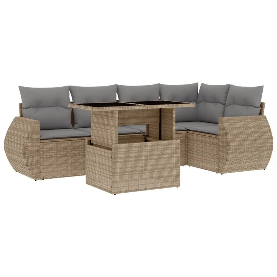 vidaXL 6-teilige Garten-Sofagarnitur aus Poly-Rattan mit Kissen in Beige-grau - Bild 2