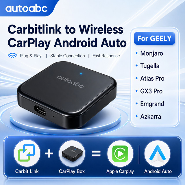 AUTOABC Carbitlink Adapter für kabelloses CarPlay und Android Auto für Geely Tugella, Emgrand, Monjaro, Atlas Pro und Azkarra (2022-2024), Schwarz - Bild 1