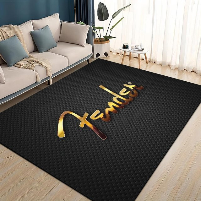 HGHT 3D Retro Fender Logo Musik Teppich, rutschfeste Bodenmatte aus Polyester für Wohnzimmer und Schlafzimmer, B/T: 60 x 40 cm, Schwarz - Bild 1