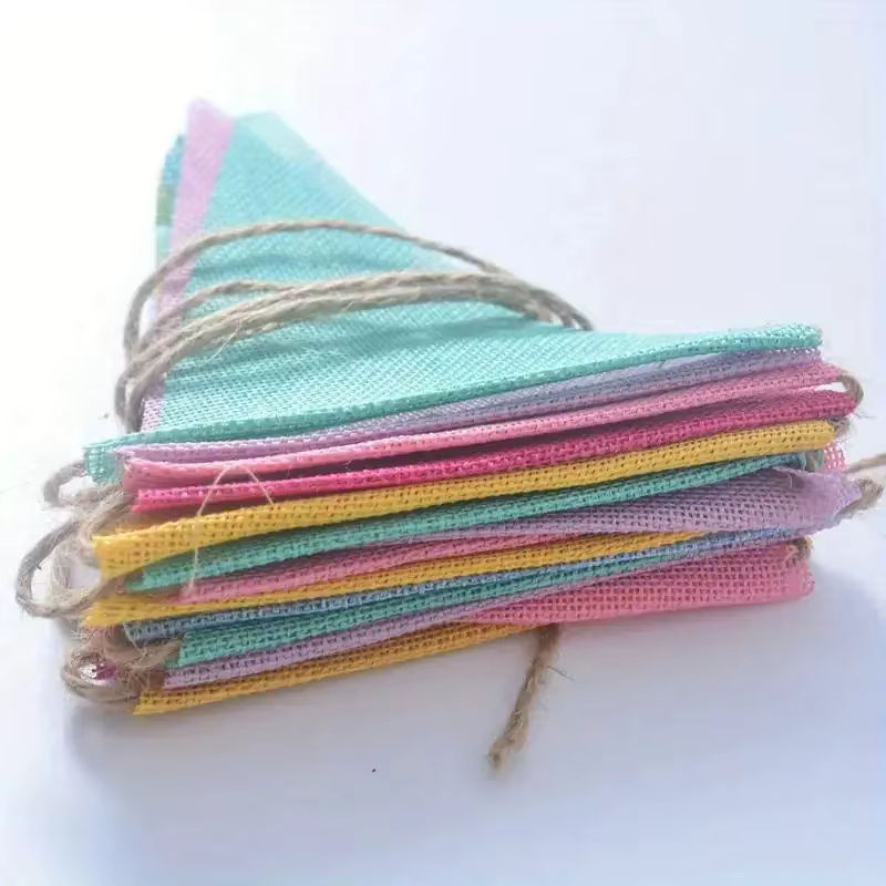 4M Bunte Jute-Leinen Wimpelgirlande in Mehrfarbig für Geburtstag und Hochzeit, rustikaler Wandbehang mit 4m Länge - Bild 2