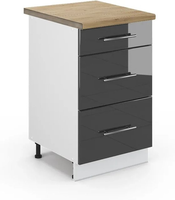 Vicco Küchenschrank Fame-Line Schubladenschrank in Anthrazit Hochglanz, Weiß und Eiche - Bild 1