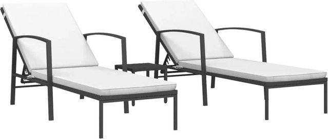 Furnicato Sonnenliegen Set aus 2 Stück mit Tisch aus Poly Rattan in Schwarz, Liege B: 60 cm, H: 53-95 cm, L: 195 cm und Tisch B: 30 cm, H: 31 cm, T: 30 cm - Bild 1