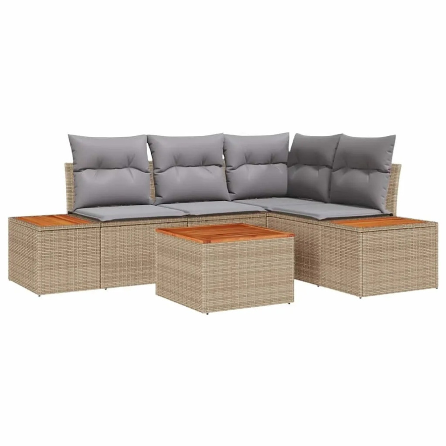 vidaXL Gartensofa-Set aus Polyrattan in L-Form mit Tisch und Kissen, Beige und Grau - Bild 2