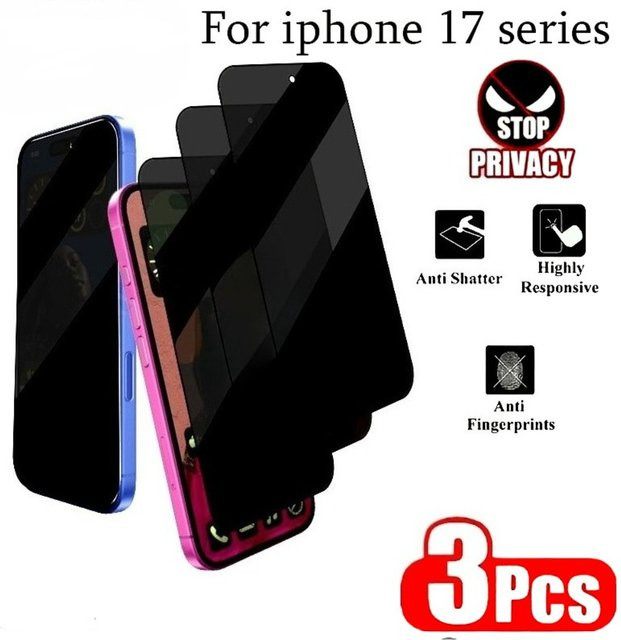 3 Stück DIXSG Anti-Spionage-Hartglas Displayschutzfolie für iPhone 17 16 15 14 13 12 11 Pro Max Air 16e 15 Plus XR XS transparent - Bild 1