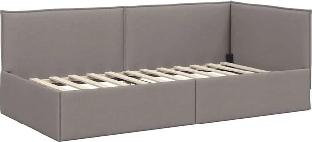 vidaXL Eckbettgestell mit Kopfteil in Beige und Grau, Polsterbett mit asymmetrischer Chaiselongue, B/T/H: 204 x 140 x 94 cm - Bild 1