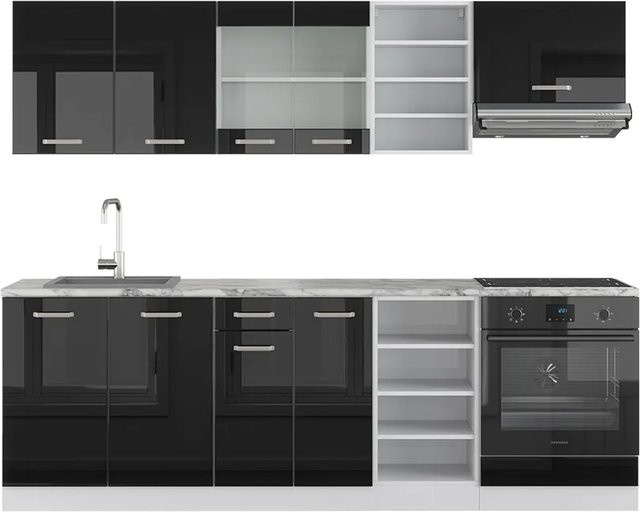 Vicco Küchenzeile R-Line Solid in Weiß und Schwarz mit Marmor-Arbeitsplatte, Breite: 240 cm - Bild 2