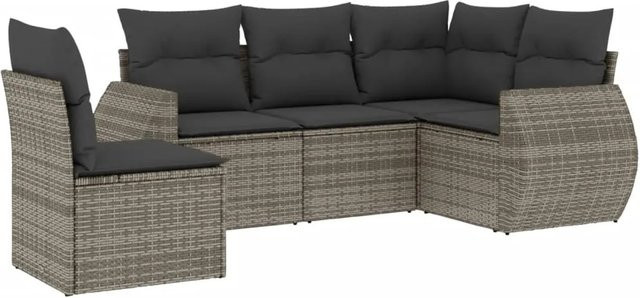 vidaXL 5-teilige Garten-Sofagarnitur aus Poly-Rattan mit Kissen in Grau - Bild 1