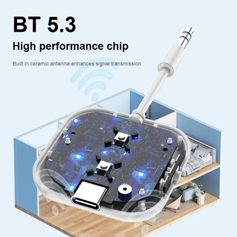 VIKEFON 2-in-1 Bluetooth 5.3 Audio-Empfänger und -Sender Multipoint Wireless Adapter mit Mikrofon und 3,5-mm-AUX-Stereo-Anschluss in Weiß - Bild 4