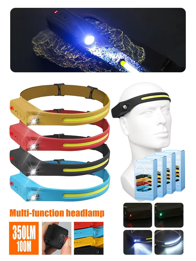 KDULIT Wiederaufladbare Sensor-LED-Stirnlampe und Outdoor-Flutlicht Set in Schwarz mit 5 Modi für Angeln, Camping und Arbeit - Bild 3