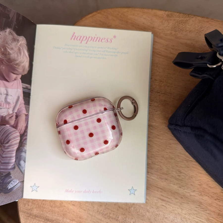 Apple AirPods Hülle mit Retro Polka Dots und Gittermuster in Pink und Green inklusive Haken für AirPods 1, 2, 3, 4 und Pro 2/3 - Bild 2