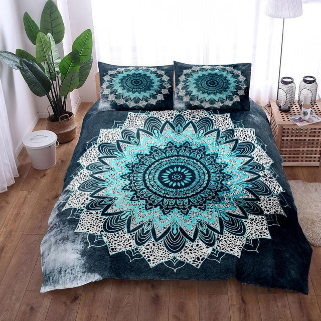 Binchi Mandala Bettwäsche Set mit Boho Design in Blau, Material Mikrofaser Polyester, B/H: 200 x 200 cm - Bild 1