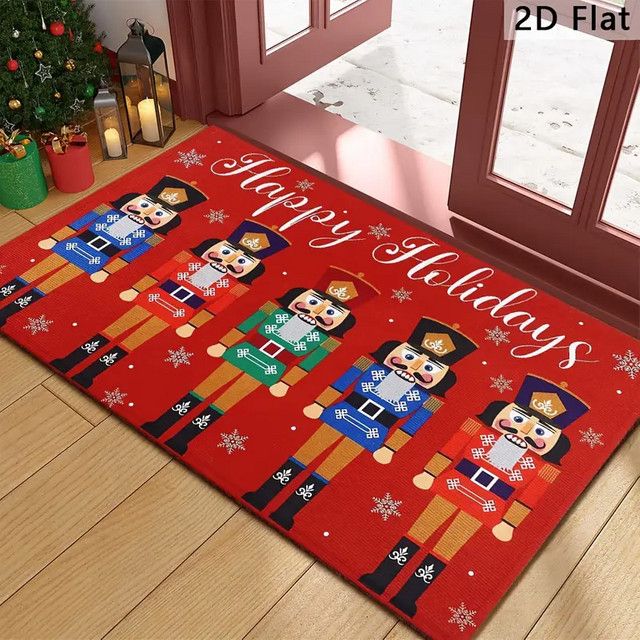 VIKAMA Weihnachtsmatte mit Nussknacker-Motiv in Rot für Innen und Außen - Bild 1