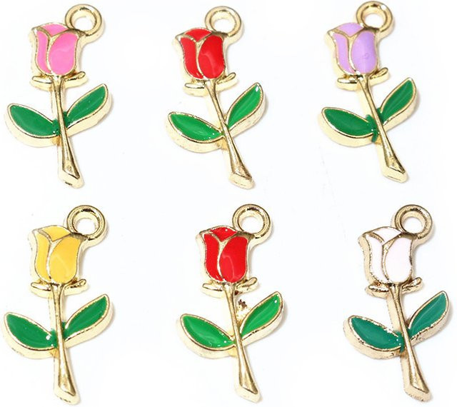 Wadsfred Charms Anhänger, Emaille Rose Blume, Messing, Gold, Unisex - Bild 1