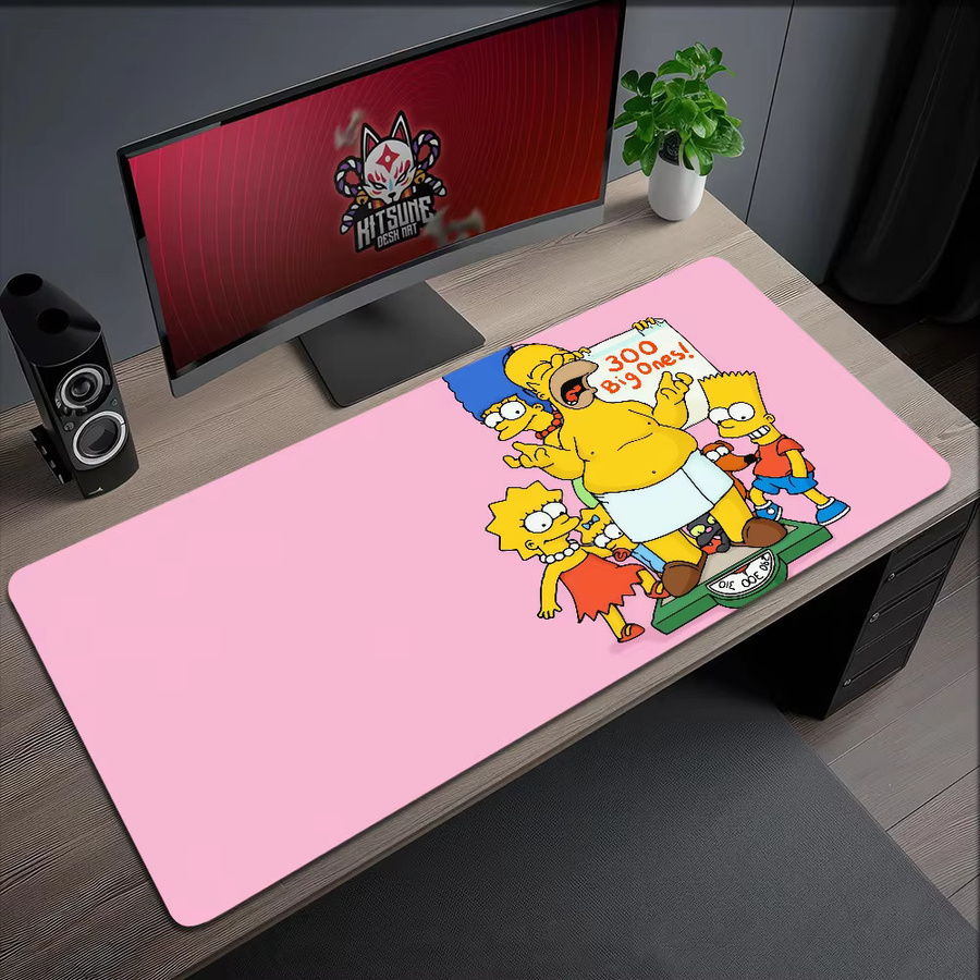 Großes Gaming-Mauspad im Simpsons-Cartoon-Design, rutschfeste XXL-Schreibtischmatte in Pink - Bild 5