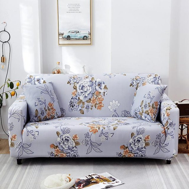 BC-Warm Home All-Inclusive Stretch-Sofabezug mit floralem Muster in Blau, rutschfest und elastisch, Breite: 90-140 cm - Bild 1