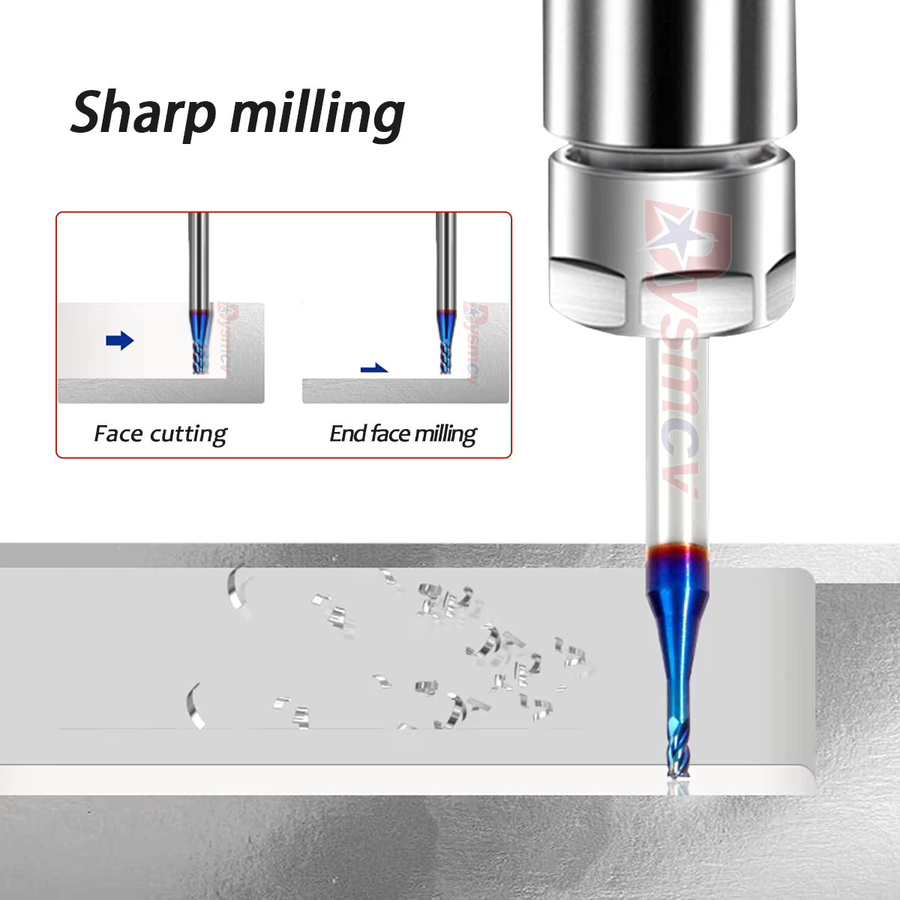 DYSMCV Vollhartmetall-Fräser mit geradem Schaft, blau beschichtet, 4-schneidig, Schaftdurchmesser: 6 mm, Gesamtlänge: 100 mm, HRC65 - Bild 4