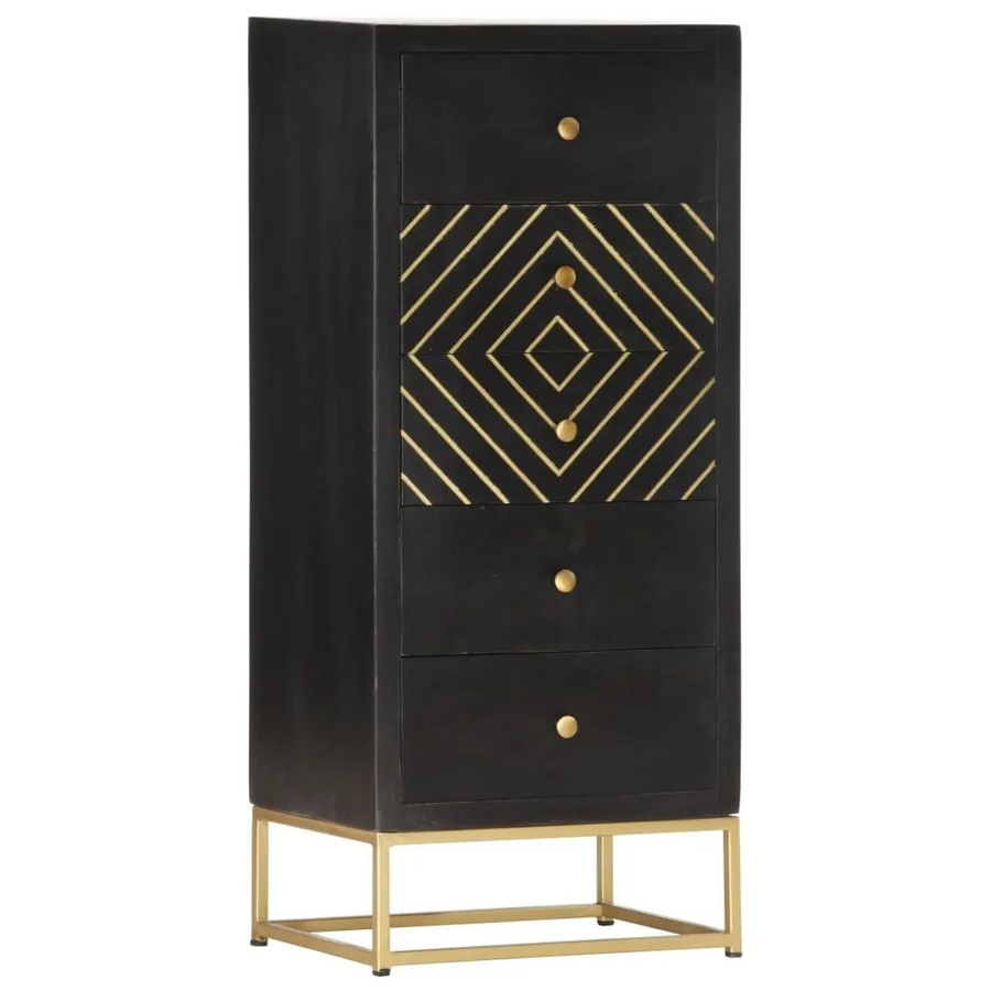 vidaXL Schubladenschrank aus Mangoholz in Schwarz-Gold, B/T/H: 45 x 30 x 105 cm - Bild 2