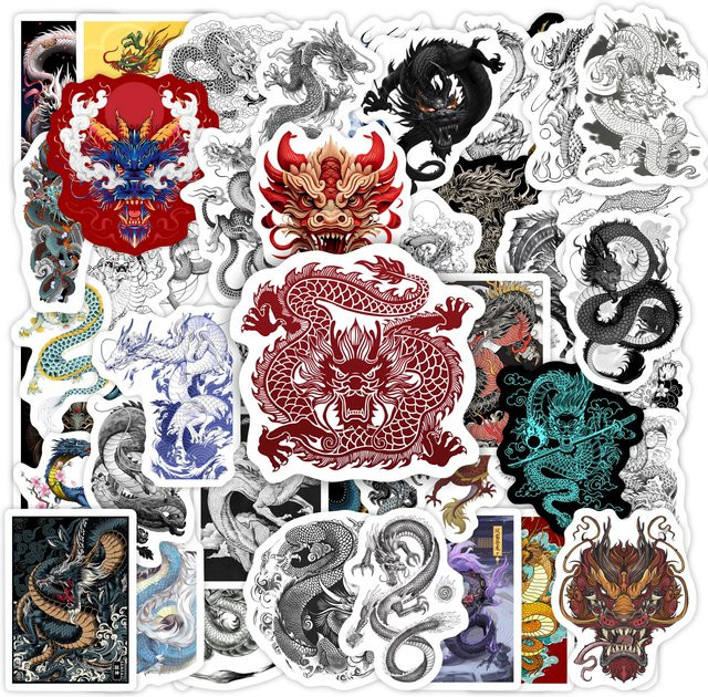 Wasserdichte chinesische Drachen-Aufkleber in Multicolour für Handy, Laptop und Gepäck - Bild 1