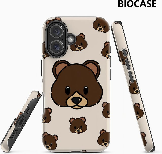 Handyhülle mit Cartoon Braunbär Gesichtern für iPhone 12 bis iPhone 17 Pro Max Plus, doppelschichtige Rückseite, Multicolor - Bild 1