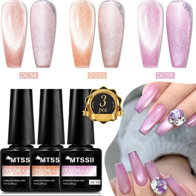 Mtssii Magnetisches Gel Nagellack Set, Glitter, Rosa Braun, 3 Stück - Bild 1