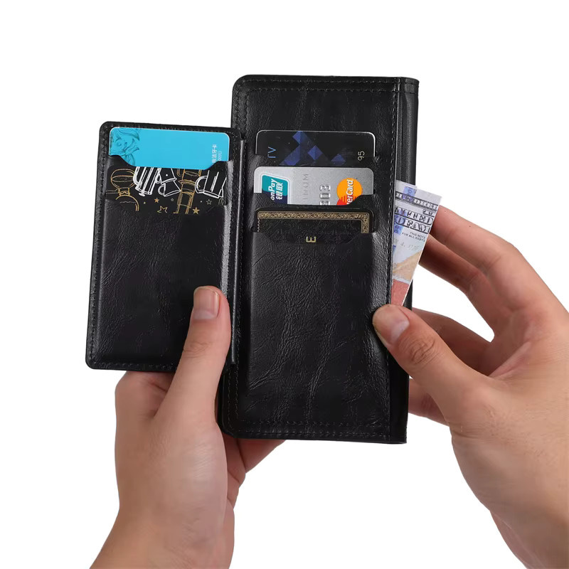 newteneight Lederhülle mit Reißverschluss und Kartenhalter für Samsung Galaxy S25 Ultra S24 S23 S22 S21 Serie in Schwarz und Cyan - Bild 3