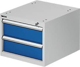 Schäfer Shop Select Schubladenunterbau für modulare Werkbank Typ 2 mit 2 Schubladen in Lichtgrau RAL 7035 und Enzianblau RAL 5010 - Bild 1