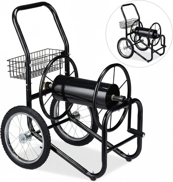 Relaxdays Schlauchwagen aus Stahl in Schwarz, fahrbar, B/T/H: 98 x 91 x 62 cm - Bild 1