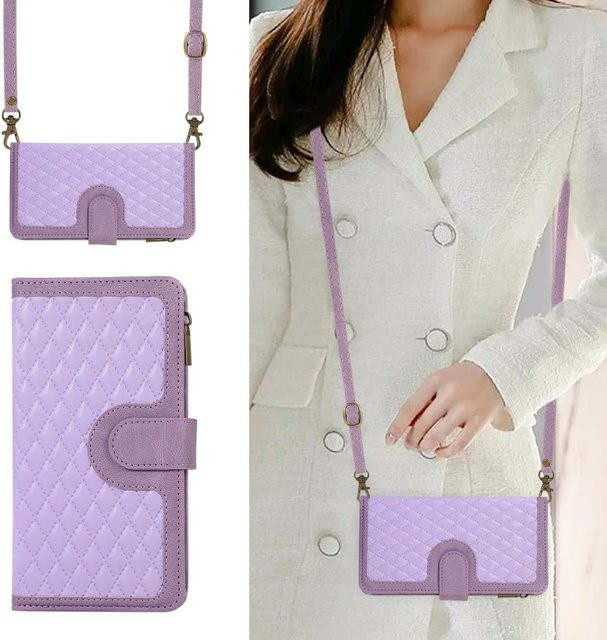 Luxus Leder-Umhängetasche und Brieftasche für Samsung Galaxy S24 S23 S22 Ultra Plus A54 A34 A25 A15 A14 5G in Schwarz und Lila - Bild 1