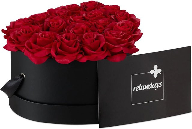 Relaxdays Rosenbox Herzförmig in Schwarz und Rot mit 18 Rosen, B/T/H: 21 x 13 x 19 cm - Bild 1