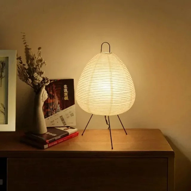 Wushiyu Japanische Noguchi Yong Laterne Tischlampe aus Reispapier und Metall in Weiß mit warmweißem Licht für Wohnzimmer und Schlafzimmer - Bild 1