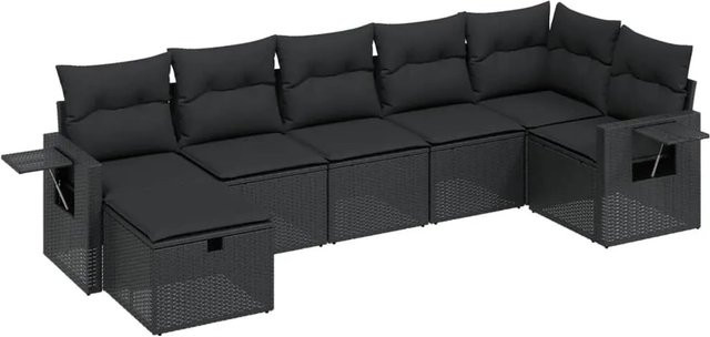 vidaXL 7-tlg Garten-Sofagarnitur aus Poly-Rattan mit Kissen in Schwarz - Bild 1