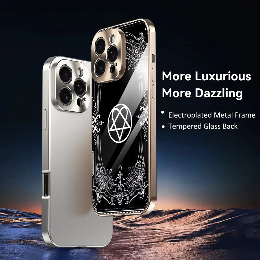 ROCK Band H-HIM Handyhülle für iPhone 17 16 15 14 13 12 Pro Max Plus mit galvanisiertem Metall-Stoßfänger in Schwarz - Bild 3