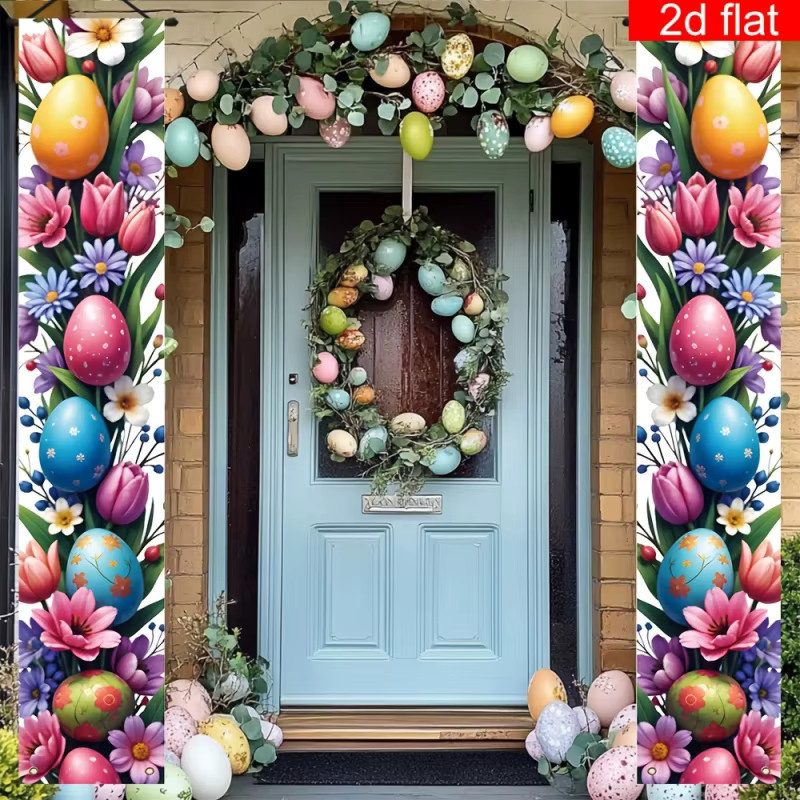 VIKAMA1 Oster-Blumenei Türkuplett mit floralem Design in Multicolour zur festlichen Dekoration für deine Haustür oder den Schlafzimmereingang - Bild 2