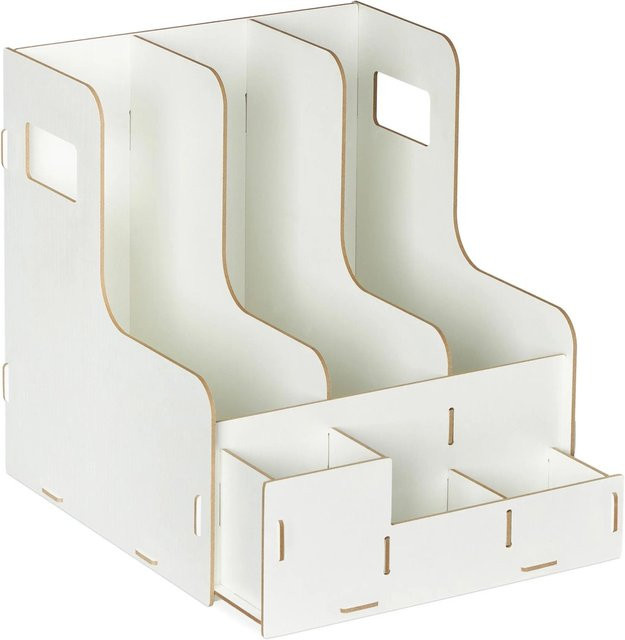 Relaxdays Stehsammler aus MDF in Weiß mit 3 Fächern und Utensilienbox für A4, B/T/H: 27 x 24 x 31,5 cm - Bild 1